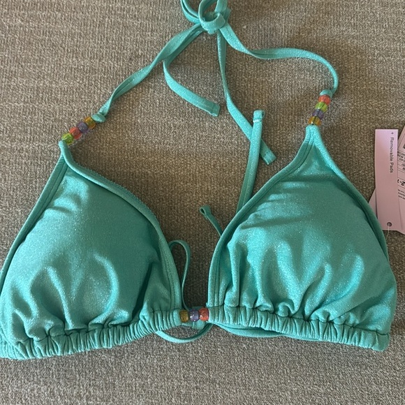 Wild fable blue teal silver shimmer beaded triangle bikini top large - Picture 2 of 4